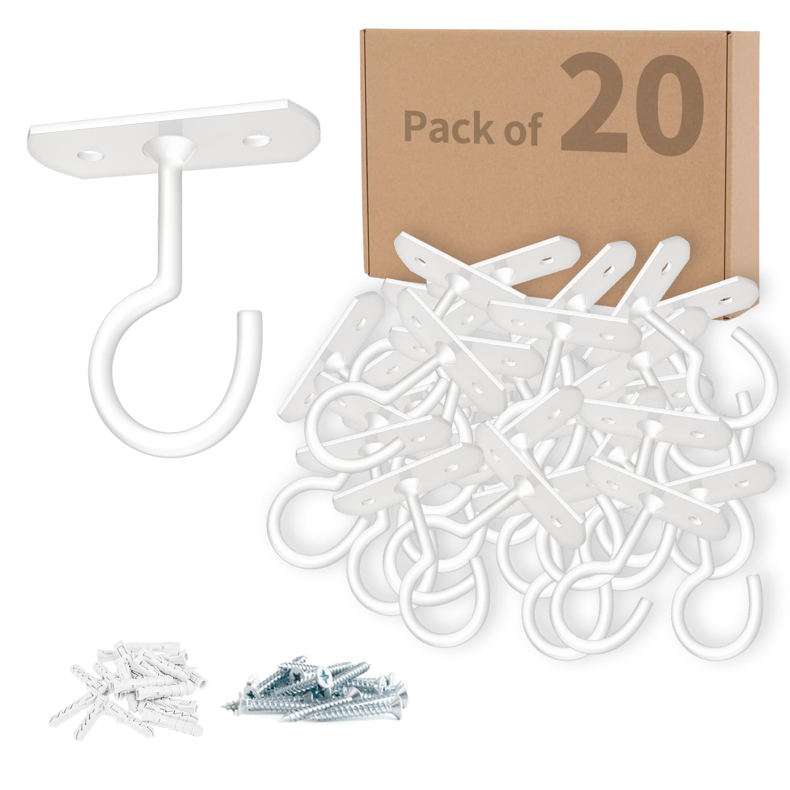 20Pack Ceiling Hooks Bulk for Hanging Plants 2.5in White