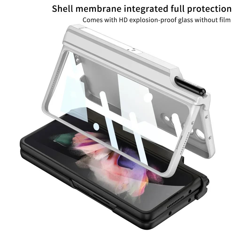 Funda Magnética para Samsung Galaxy Z Fold 5 4 3 Funda Admite Carga Inalámbrica con Membrana de Carcasa con Ranura para Bolígrafo para Funda Z-Fold3, Verde 2, para Samsung Galaxy Z Fold 5
