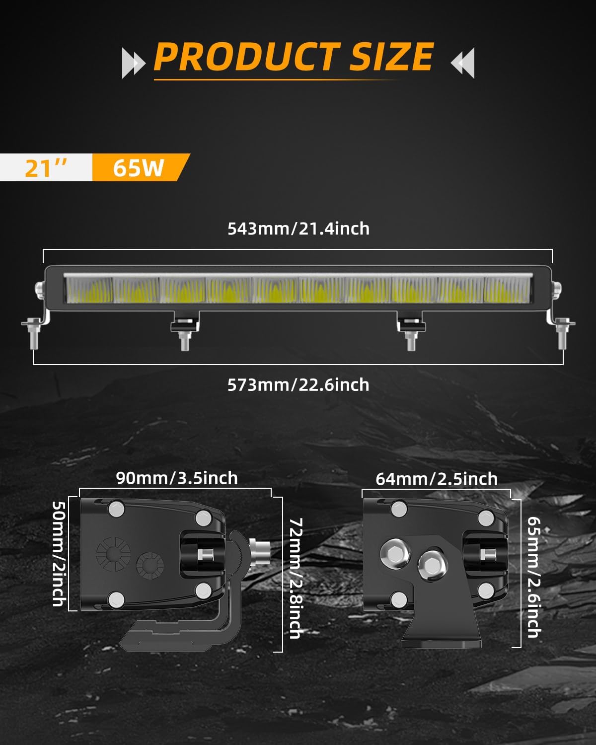 CO LIGHT 21 Inch LED Light Bar Single Row 65W 15000LM White Amber DRL Anti Glare 780M Range Offroad IP68 DOT Approved with Wiring Harness for Truck SUV ATV UTV Tractor with License Plate Bracket