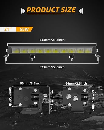 CO LIGHT 21 Inch LED Light Bar Single Row 65W 15000LM Driving Light White Amber DRL Anti-Glare 780M Long Range Offroad IP68 DOT Approved with Wiring Harness for Truck ATV UTV SUV 4x4 Tractor