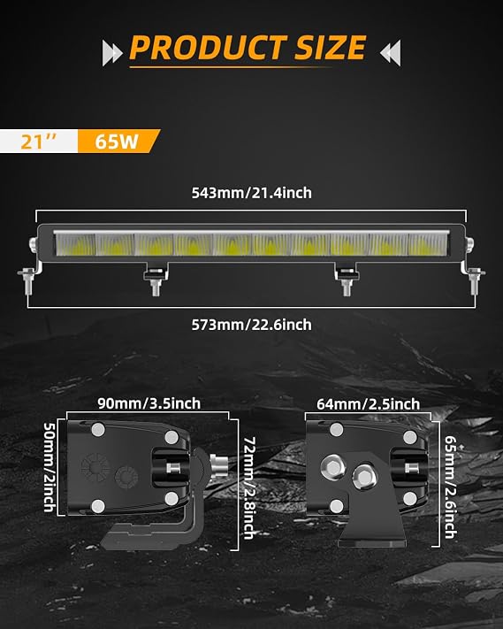CO LIGHT 21 Inch LED Light Bar Single Row 65W 15000LM Driving Light White Amber DRL Anti-Glare 780M Long Range Offroad IP68 DOT Approved with Wiring Harness for Truck ATV UTV SUV 4x4 Tractor