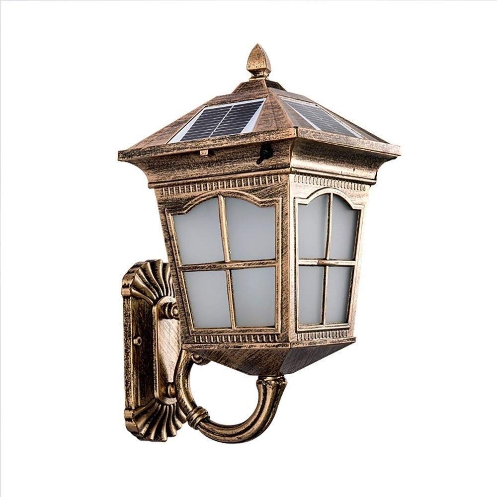 Lanterne Européenne Rétro Solaire en Bronze, Luminaire Mural Premium pour Patio de Villa