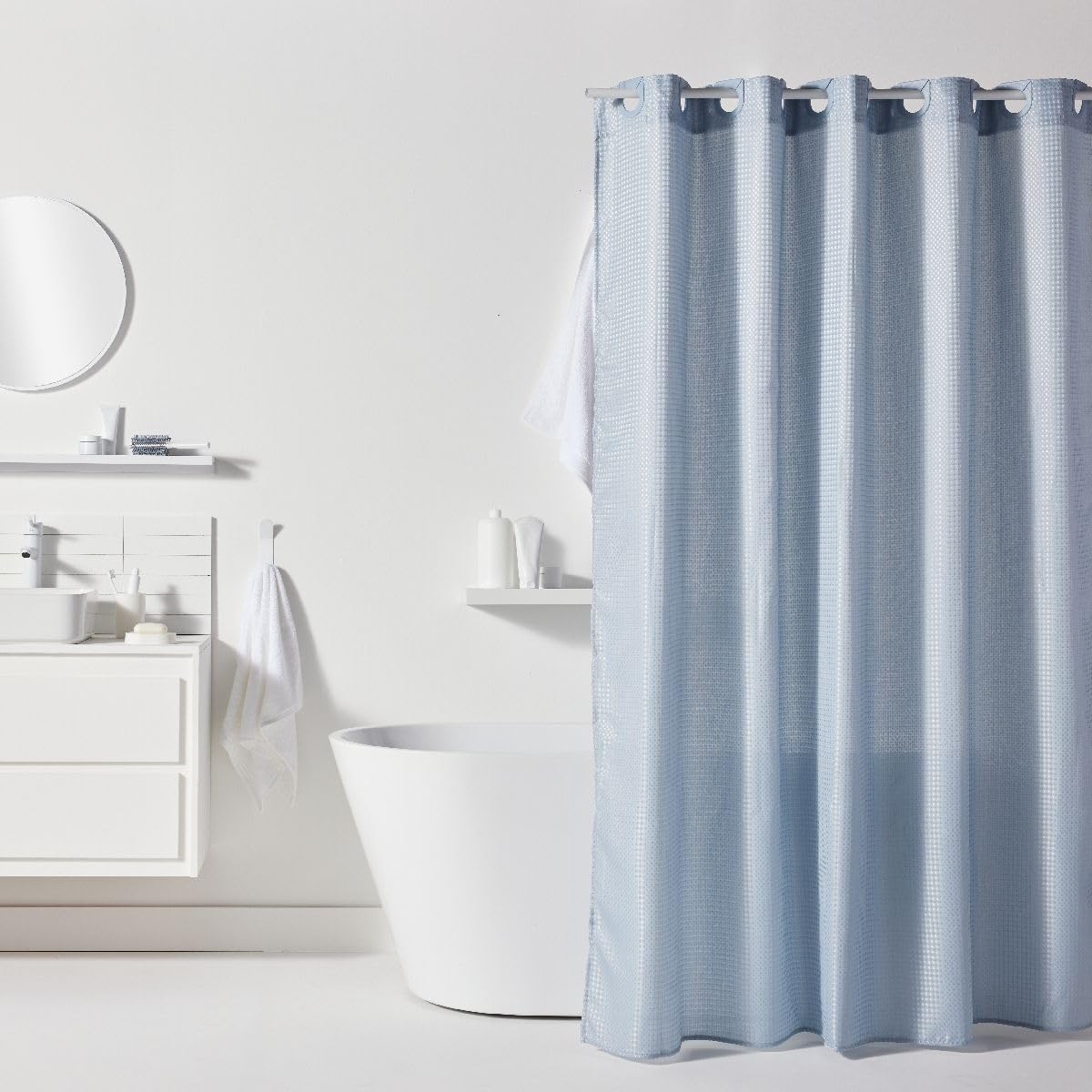 Today Blue Waffle Pattern Shower Curtain 180/200Cm Polyester