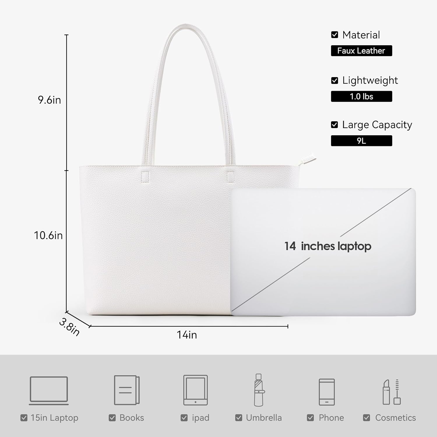 KALIDI Tote Bag Zipper Shoulder Bag Faux Leather Purses Satchel for Women Casual Handbag Work Dating College - Image 5