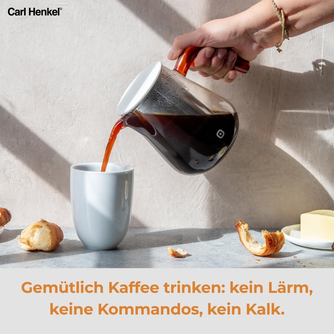 ARCA X-Tract Brew - Filtro permanente per caffè da 0,6 l con manico verde - Macchina da caffè per 2-3 tazze - Brocca caffè in vetro con filtro in acciaio inox