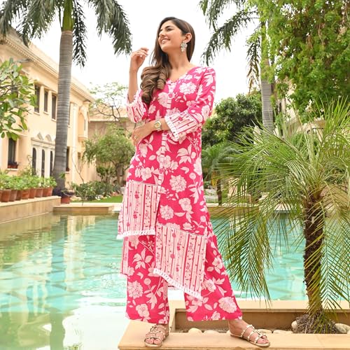 Image of Sidhidata Women's Rayon Blend Floral Printed Kurta Pant Set |Printed Kurti with Pant Set (KP Floral)