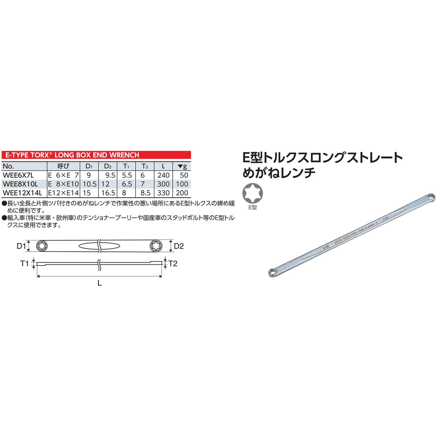 KTC E-Type Torx Long Box End Wrench WEE12X14L
