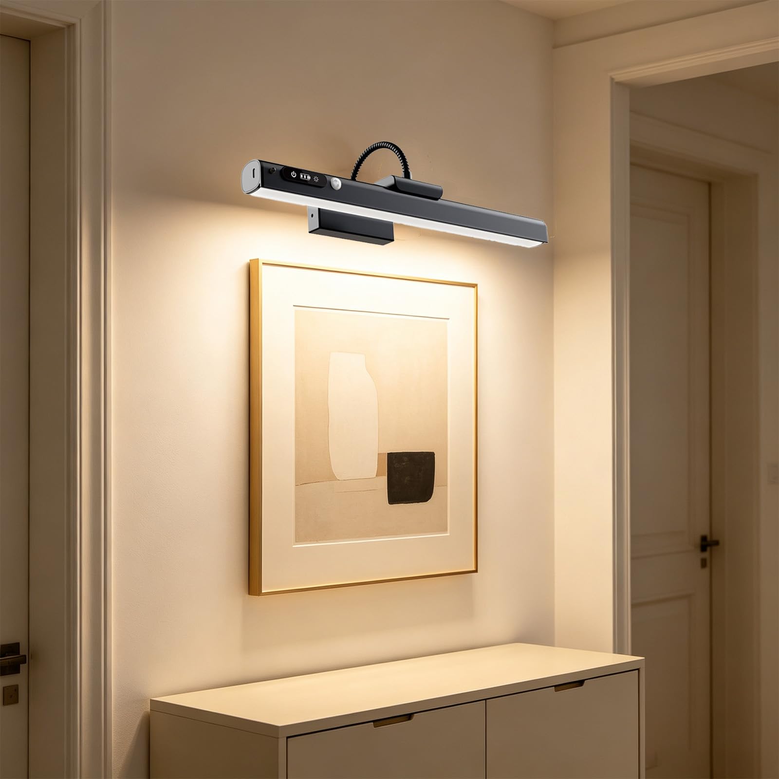 Batería LED Apliques de Pared con Sensor de Movimiento Lámpara de Pared con Mando Distancia Iluminación de Pared Control Táctil Regulable para Espejo Cuadros Dianas (Dorado)