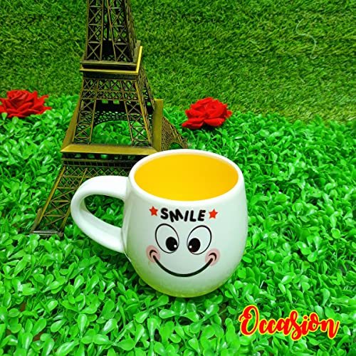 Image of Occasion White Emoji Smily Happy Ceramic Milk /Coffee /Tea /Juice Mug -250ML (Smile Emoji White Mug)