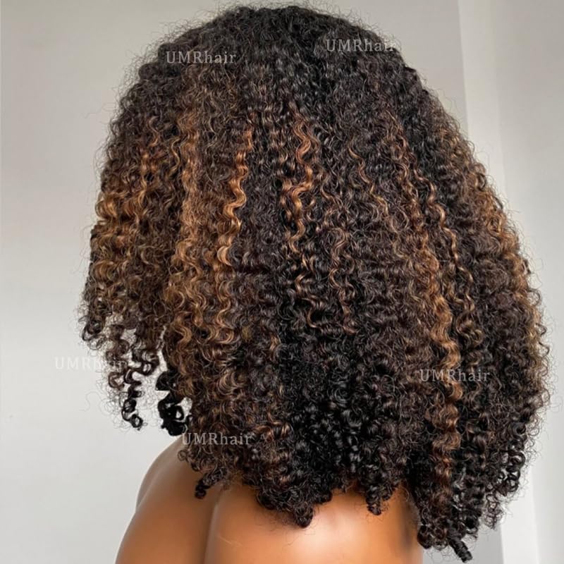 12inch Ombre Balayage Highlight Curly U Part Wig Human Hair 130% 4x2 inch Afro Kinky Curly FB30 Glueless Human Hair Upart Wigs for Black Women Full Head U Shape Clips in Half Wig No Leave Out 4B4C