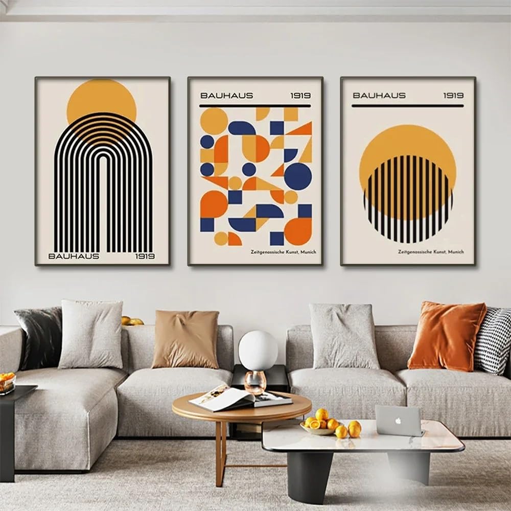 WUHBCZ Wall Posters-Modern Bauhaus Abstract Geometric Poster Wall Art Canvas Painting Picture Poster Gallery Living Room Interior Office Home Decoration-40 * 50cm/3PCS (No Frame)