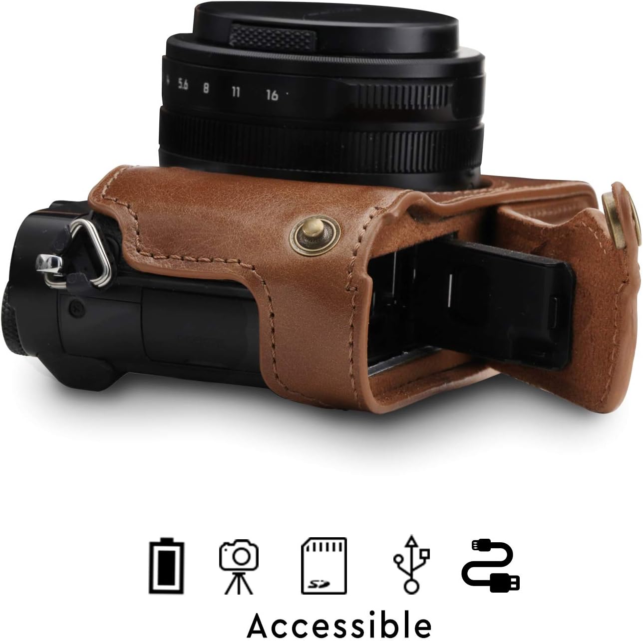 Megagear MG1564 Panasonic Lumix Dc-Lx100 Iı Ever Ready Genuine Leather Camera Half Case And Strap - Brown