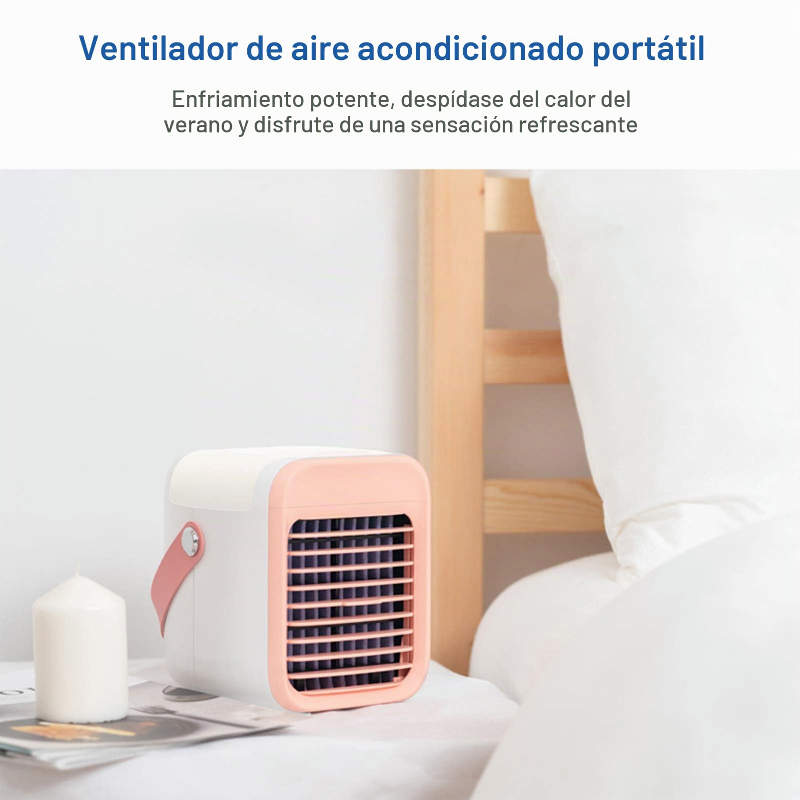 Mini Enfriador de Aire, Ventilador acondicionador portátil con función de filtración humidificador de refrigeración, 3 velocidades, luz nocturna, respetuoso con el medio ambiente, verano