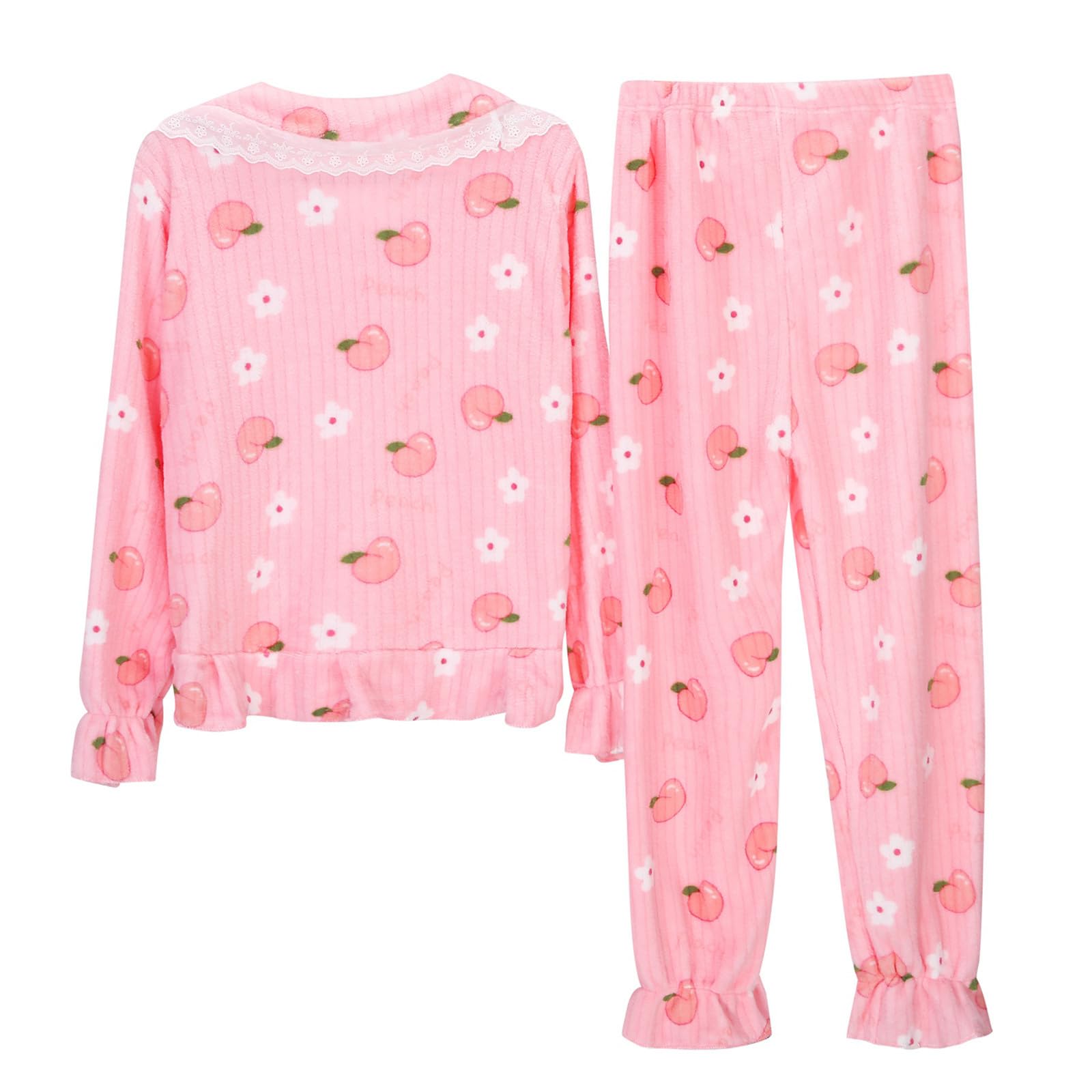 Pigiama da donna in peluche, 2 pezzi, svasato, soffice, flanella, carino pigiama per coppie, caldo, pesante, girocollo, personalizzato, comodo, pigiama comodo, set morbido pigiama per notte