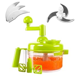 Tenta Kitchen Food processes Hand Crank Food Processor/Manual Food Chopper/Meat Grinder/Vegetable Dicer And Mincer/Fruit Blender With Egg Separator Rotary Onion Chopper(2 Sets steel blades)