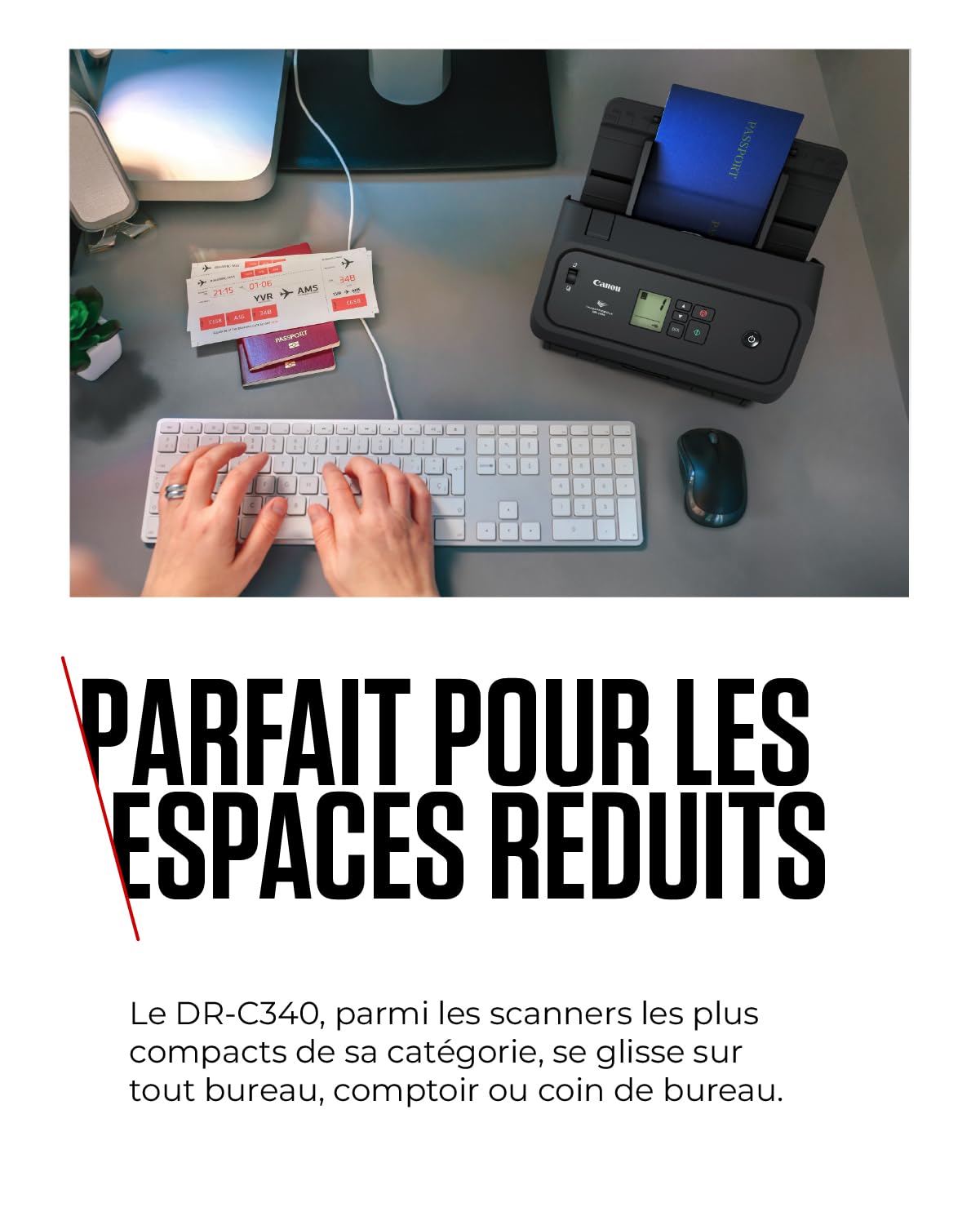 Canon imageFORMULA DR-C340 Scanner de Documents A4 | Design Ultra Compact et Traitement d’Image Avancé pour Le Bureau | Chargeur 100 Pages | Canon CaptureOnTouch Pro