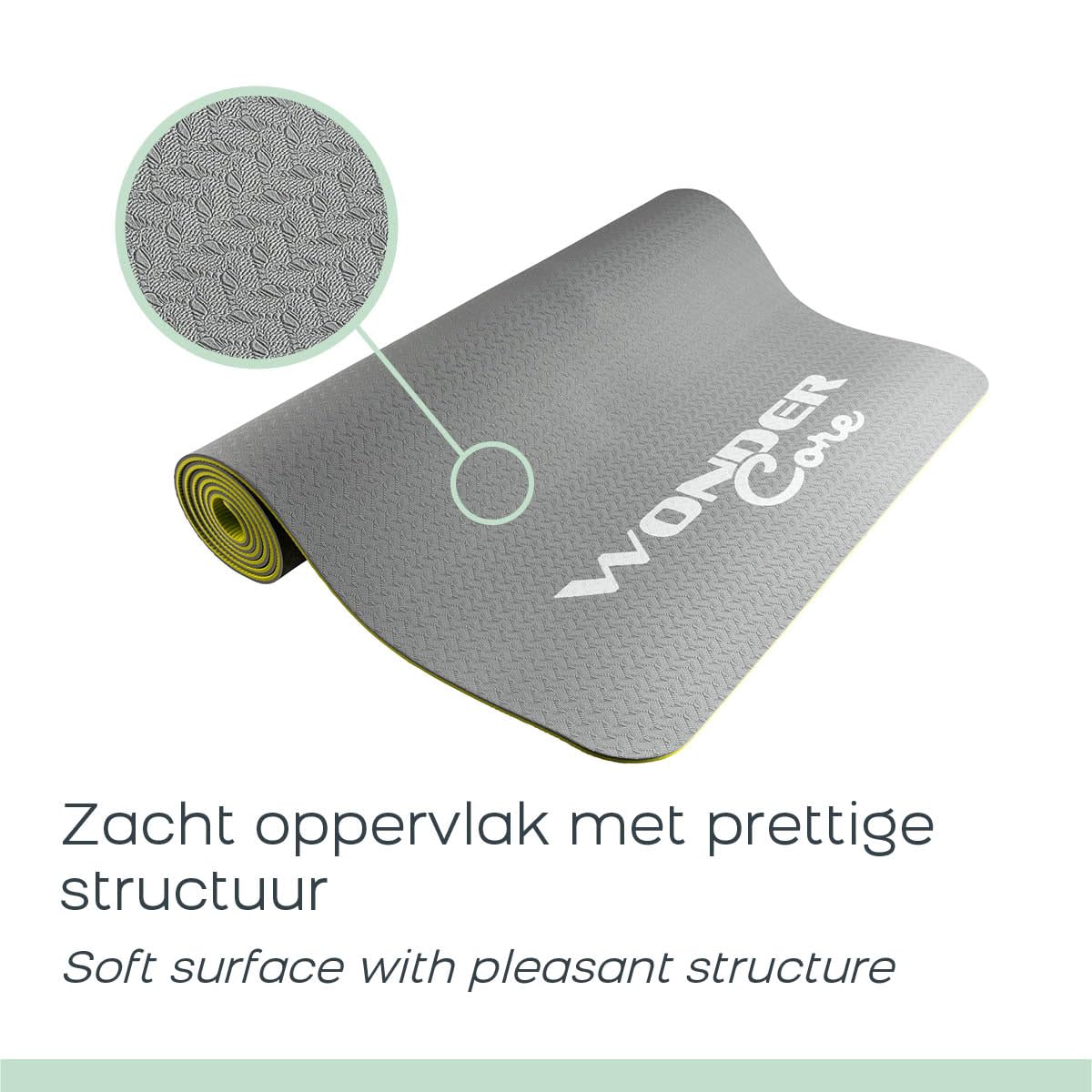Wonder Core Tappetino da yoga Fitness Sport Ginnastica Tappetino Pilates TPE ecologico antiscivolo spessore 6 mm - Verde/Grigio - 173 x 61 cm