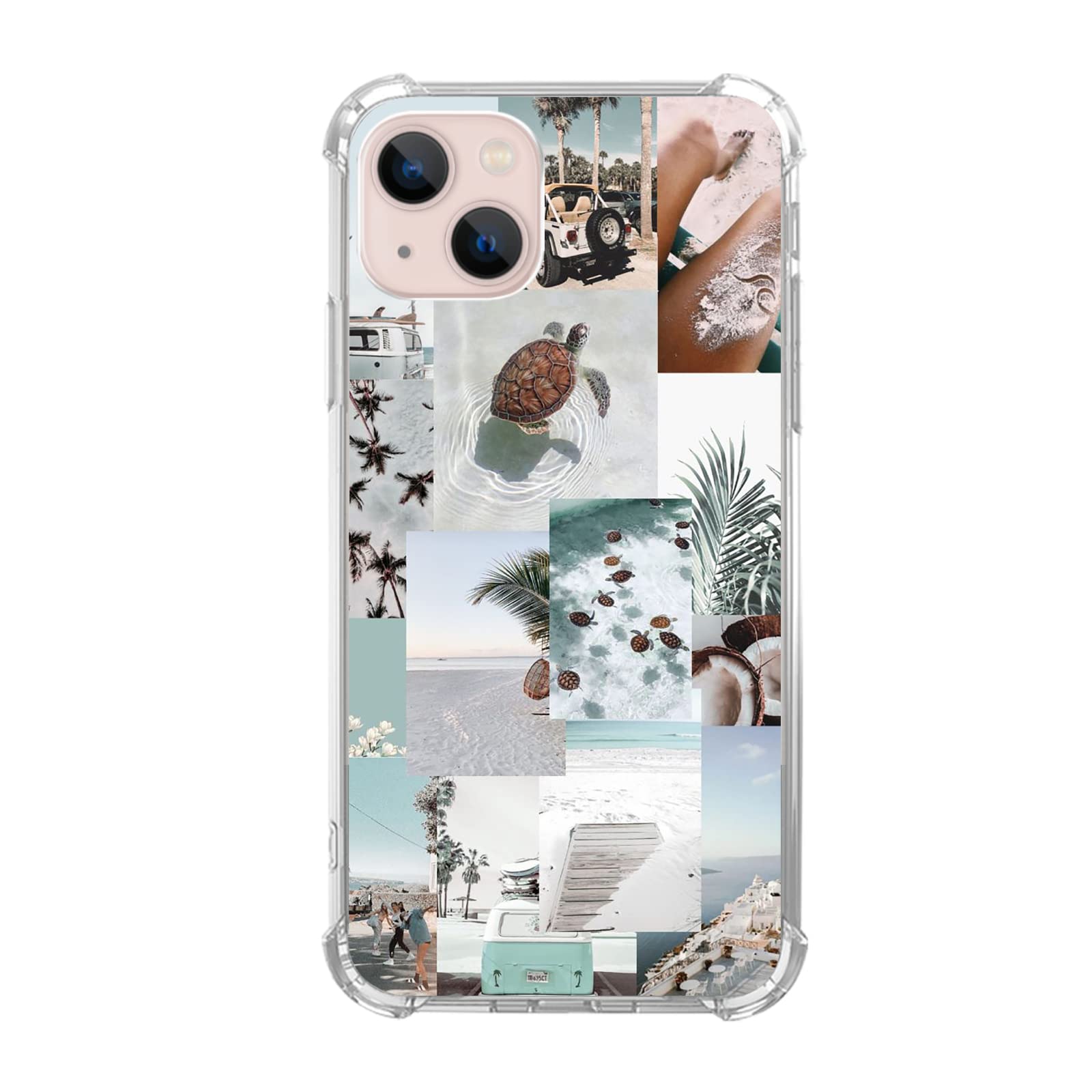 Vusbvelnot Turtle Aesthetic Collage Case Compatible with iPhone 13, Pastel Summer Vibe Beach Ocean Case for iPhone 13 for Teens Men and Women, Cool