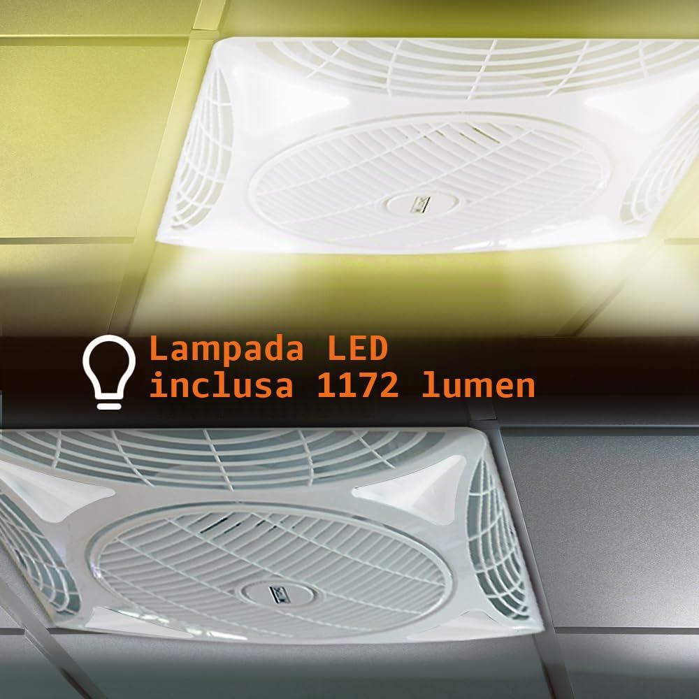 M Ledme - Ventilatore da Soffitto Armstrong Square 68W con luce Led Bianca Fredda (6000k), Incassato, 1172LM, Telecomando, Motore AC, Silenzioso, 3 velocità, ideale per uffici. LM8087