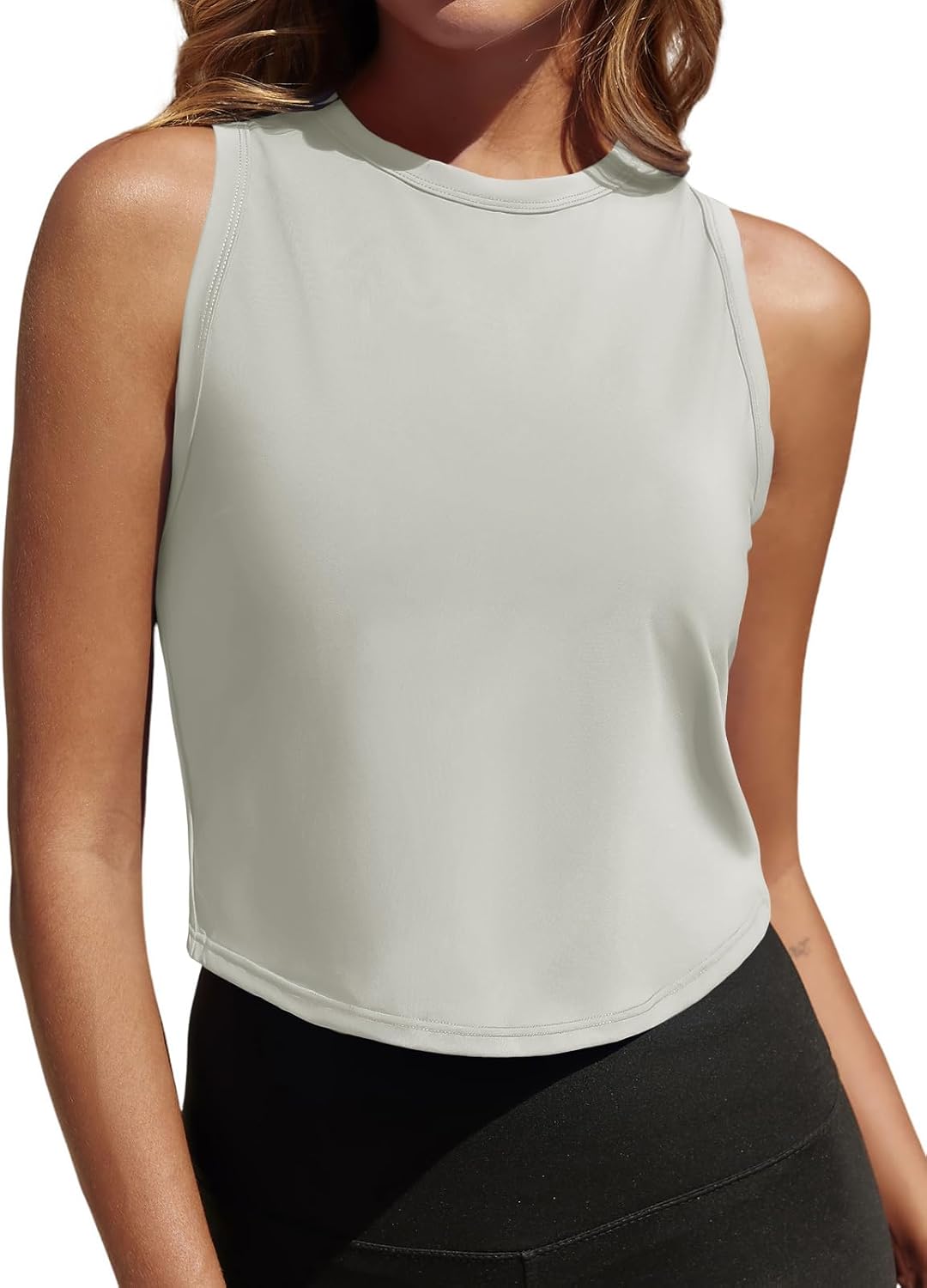 Fisoew Womens Workout Cropped Tank Tops Racerback Sleeveless Crewneck Running Yoga Active Shirts