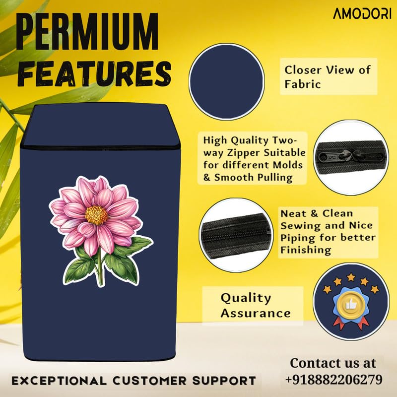 Image of Waterproof Top load washing machine cover Compatible for LG & SAMSUNG 8.5 Kg to 10KG Solid Blue flower beautiful digital illustration print