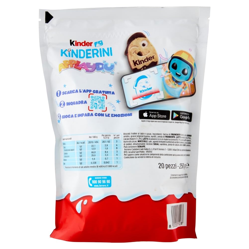 20x Kinder Kinderini Kekse cookies, Shortbread in Milch und Kakao 250g + Beni Culinari Kostenloser Schlüsselanhänger