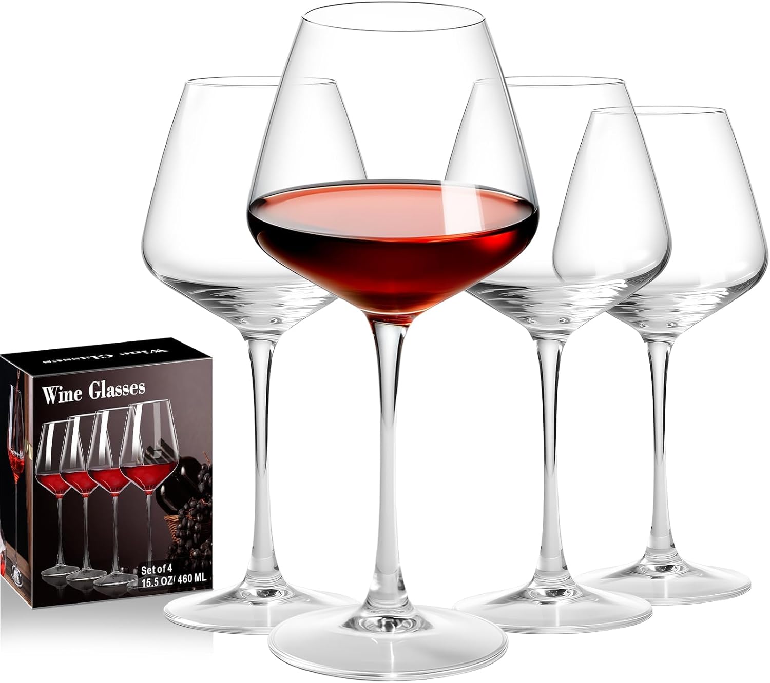 Burgundy Wine Glasses Set of 4-16oz Hand Blown White & Red Wine Glasses, Clear Lead-Free Glassware for Women, Men, Wedding Gifts & Birthday