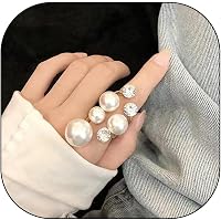 YueYueLoove Adjustable Gold/Silver Pearl Statement Rings Set for Women - Chunky Boho Knuckle Stackable Jewelry