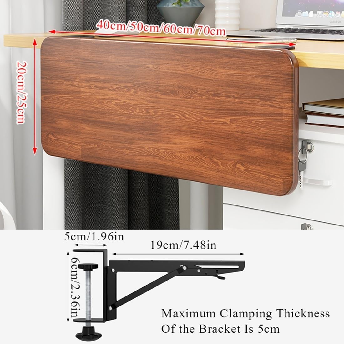 Große Schreibtisch-Erweiterungsablage aus Holz, faltbare Tastaturablage für Zuhause und Büro, multifunktionale Armlehnen und Regale, 60 x 25 cm, platzsparendes Schreibtischzubehör