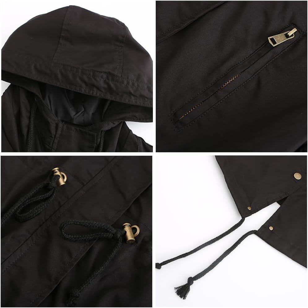 Women Trench Coat Windbreaker Zip Up Jacket With Pockets Casual Long Sleeve Outwear with Waist Drawstring - Image 7