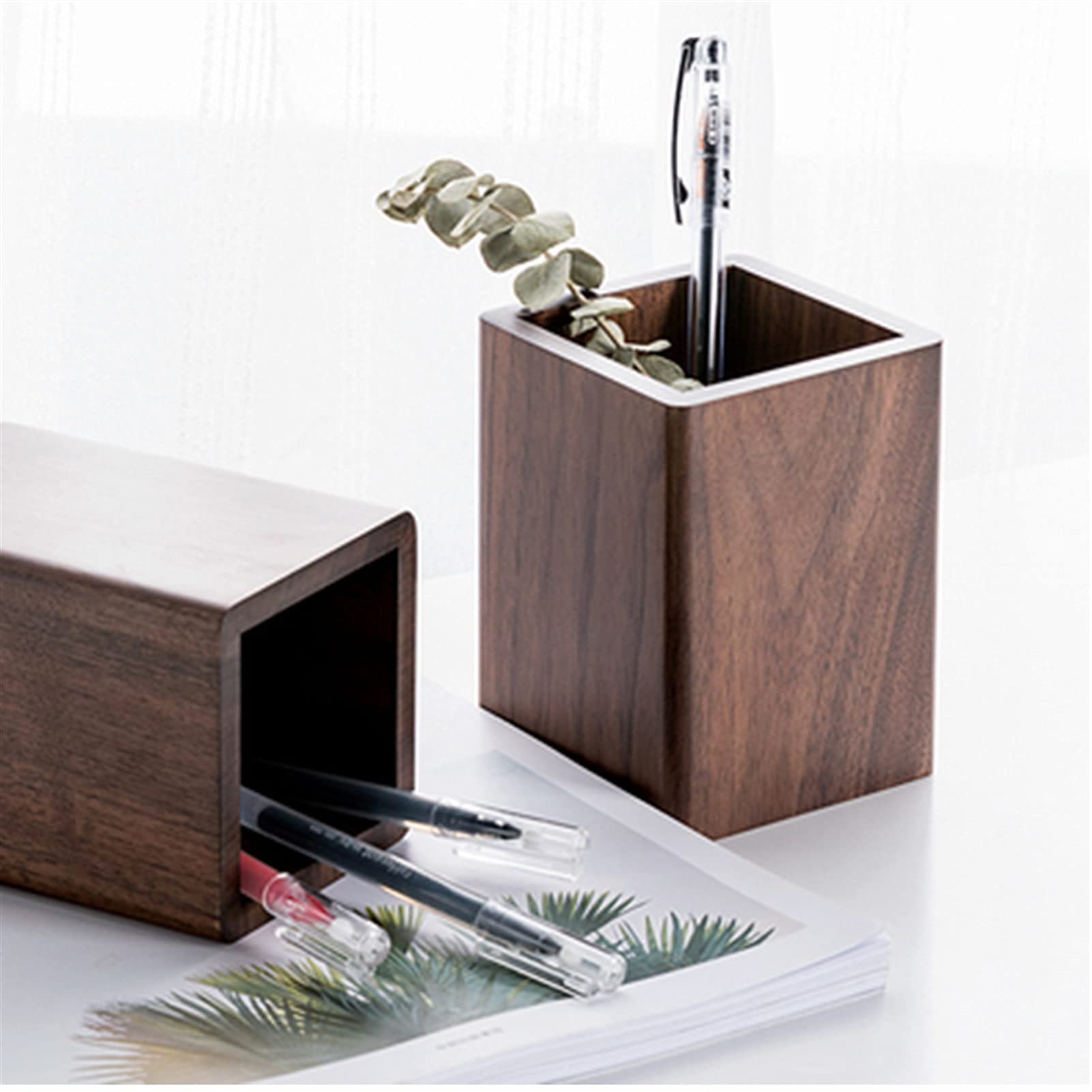 Stifthalter für den Schreibtisch, Schwarzer Walnuss-Stifthalter im chinesischen Stil, Bleistiftbecher, Make-up-Pinsel, Schreibtisch-Organizer