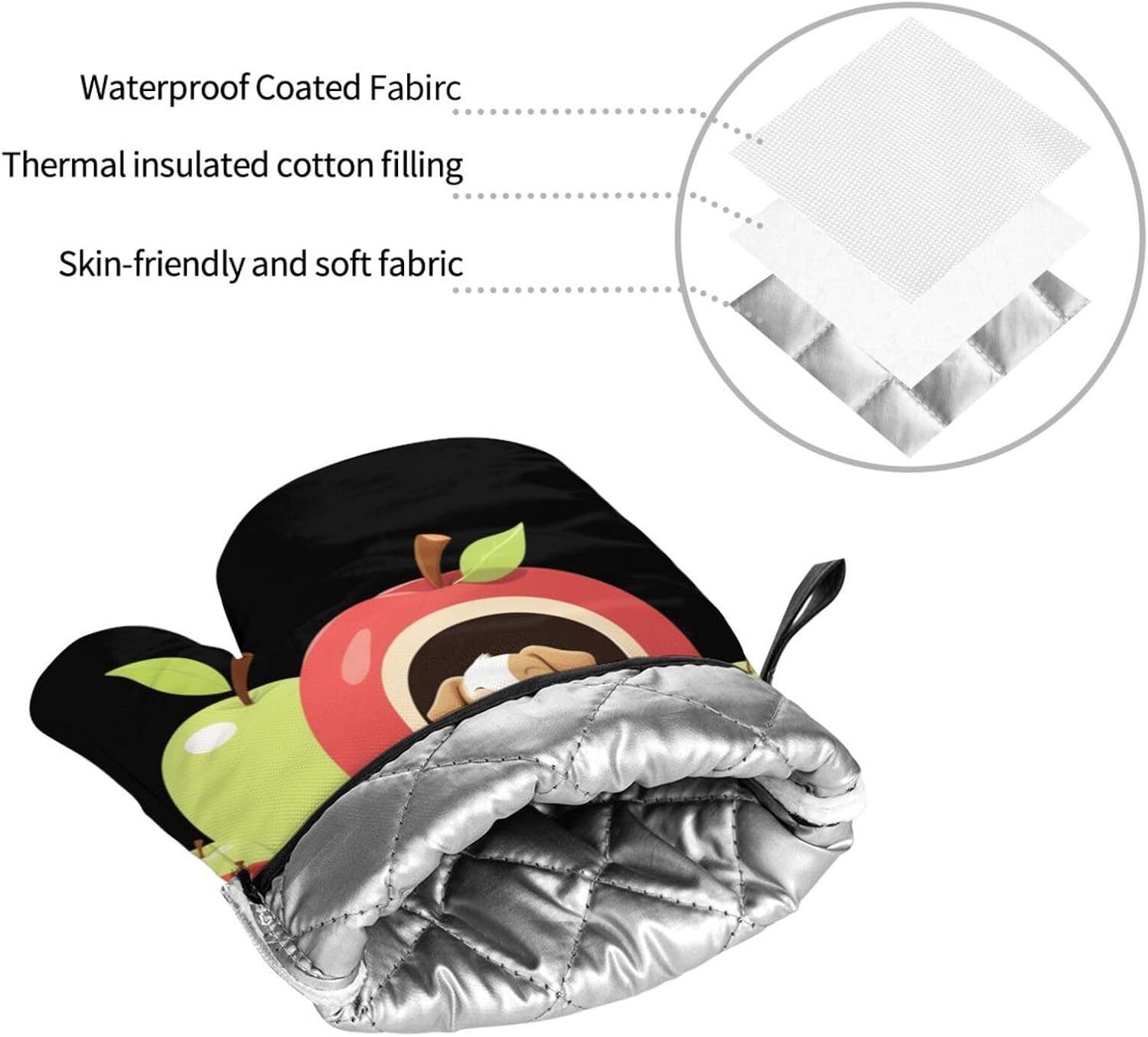 Puppy Fruit House Prints Kitchen Covers: Waterproof Oven Layers for Safe Cooking & Easy Cleanup - 4 Piece Heat Protection Set