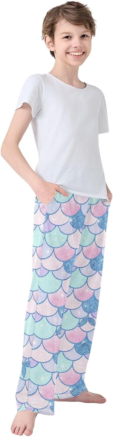 Pastel Mermaid Pink Blue Purple Pajama Pants Cozy Soft Sleepwear with Pockets and Elastic Waist