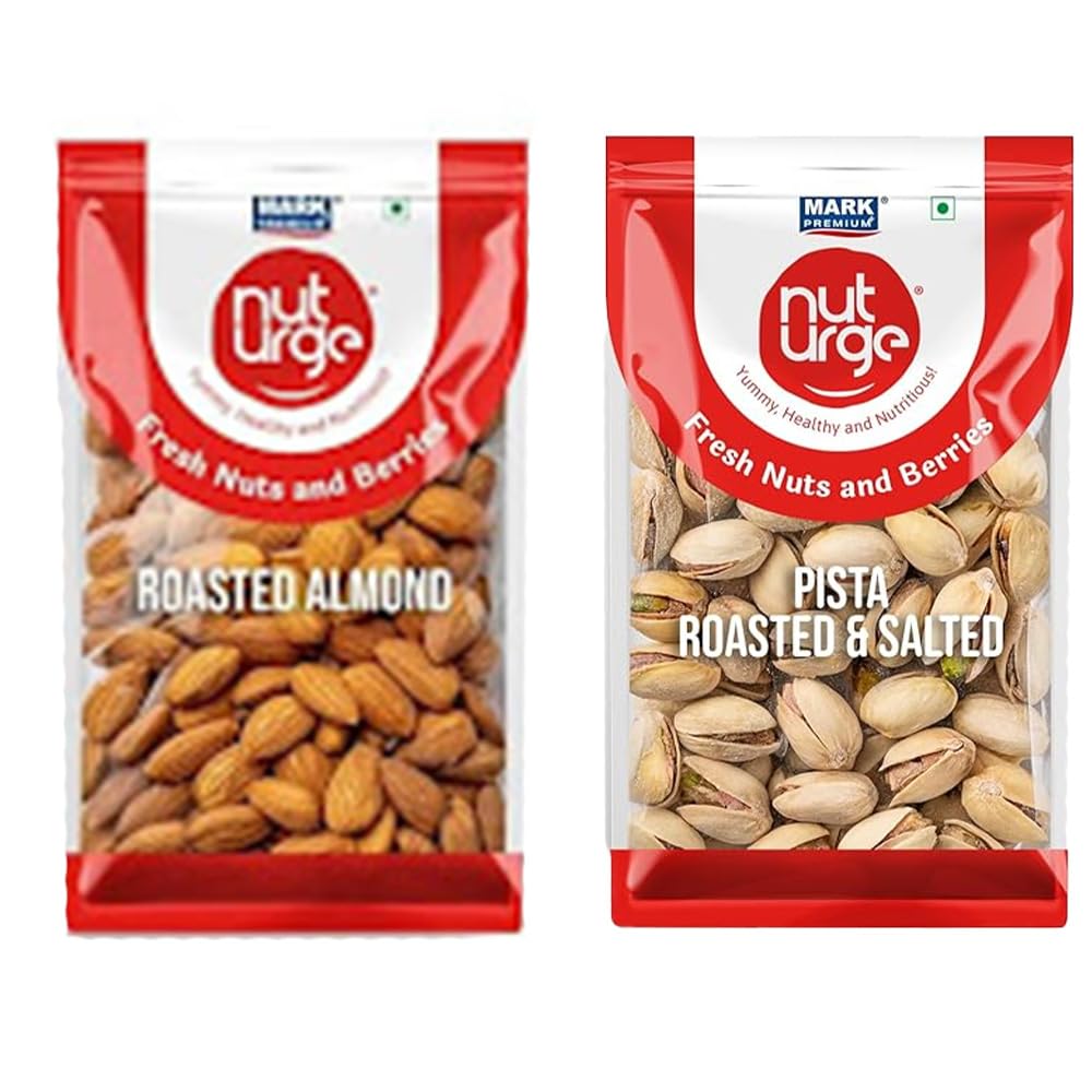 NUT URGE Roasted Almonds & Roasted Pista (250g) Combo Pack | Nutrient-Rich | Healthy & Delicious Snack | No Added Sugar & Preservatives | Ideal for Office, Travel, Seasoning,Pack of 4