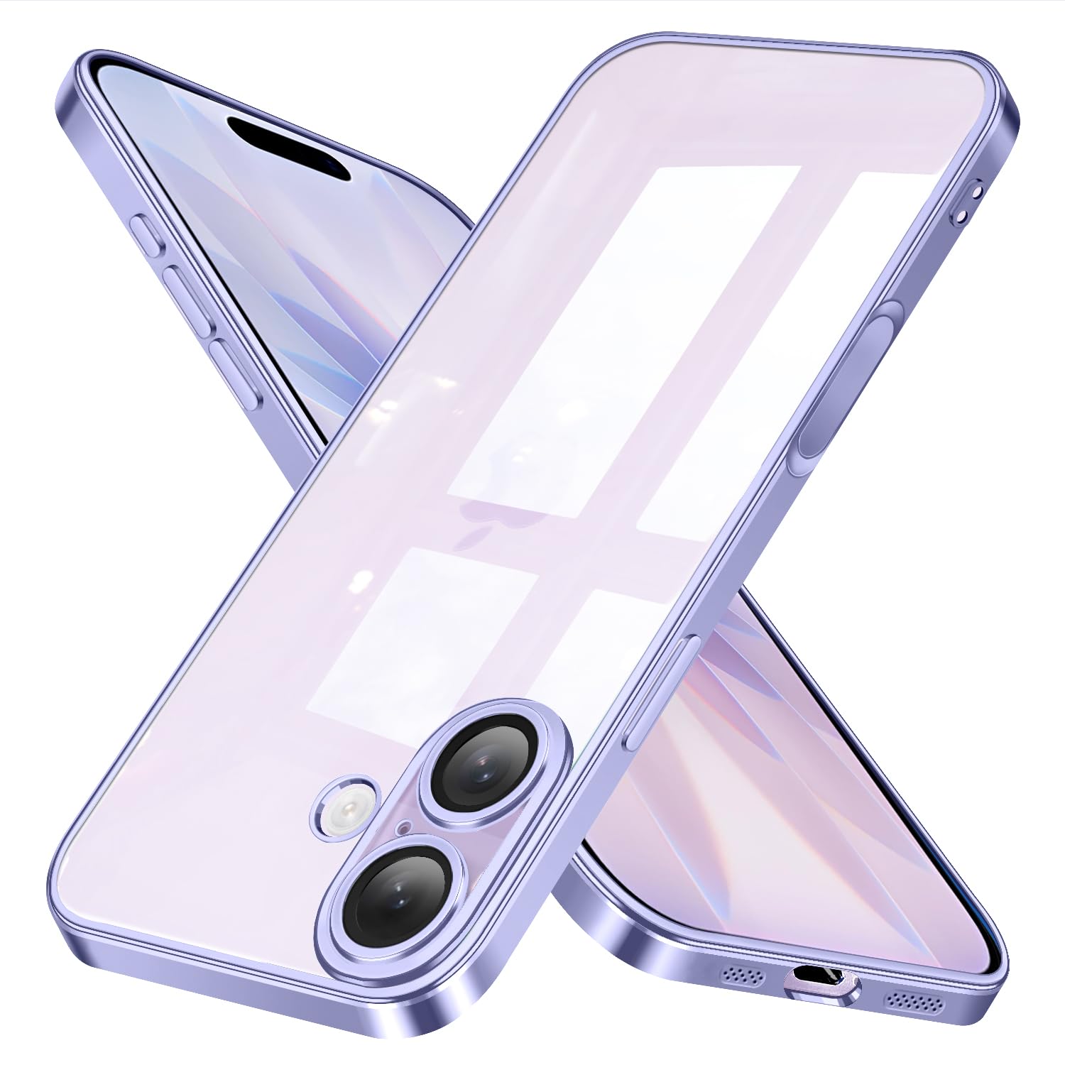 iPhone 17 用 ケース クリア アイフォン 17 カバーカメラレンズ保護付き 透明 iphone17 スマホケース TPU 薄型 耐衝撃 スリム ストラップホール付き ワイヤレス充電対応 6.3インチ アイホン 17 クリアケース 薄紫