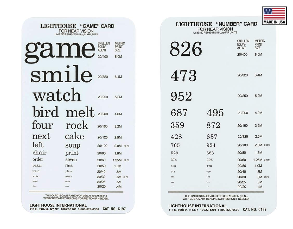 Precision Vision Lighthouse PowerCard Number & Word Recognition Pocket-Size Test Card, 40cm / 16 in. LH 9260