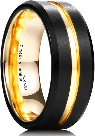 King Will 6mm 7mm 8mm Groove Tungsten Carbide Wedding Ring for Men Black/Silver/Rainbow/Rose Gold/Yellow Thin Groove Center Tungsten Wedding Band Matte Finish