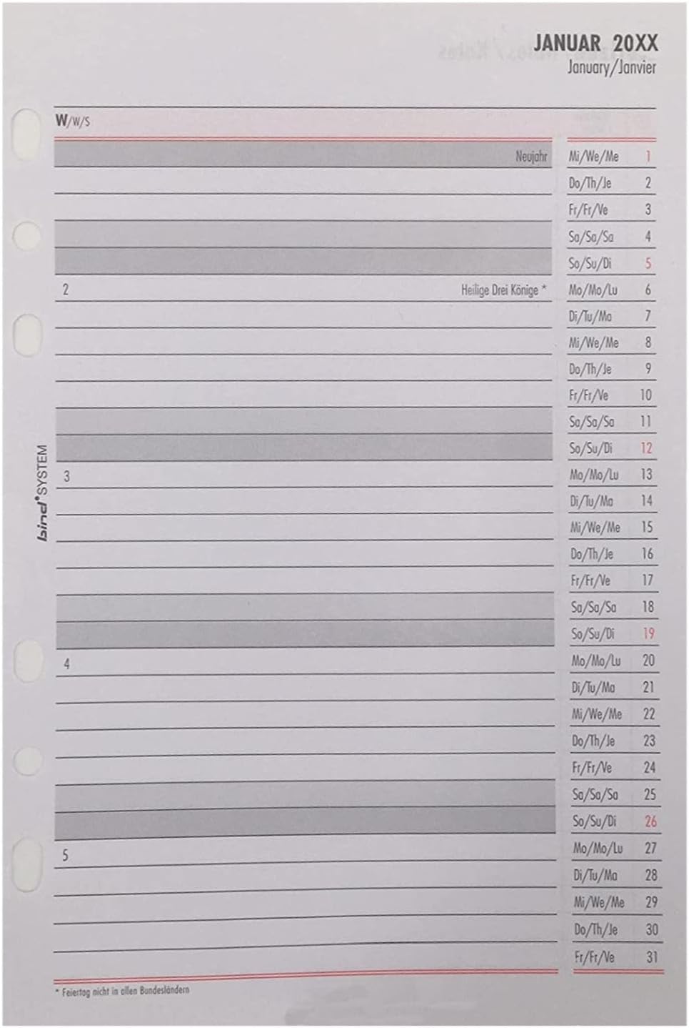 B250826 Calendar Insert for Weekly Calendar A5, Timer Insert for Calendar Year 2026, 1 Week / 2 Pages, Appointment Calendar with System, Calendar for Bind System Planner and Standard Time Planner