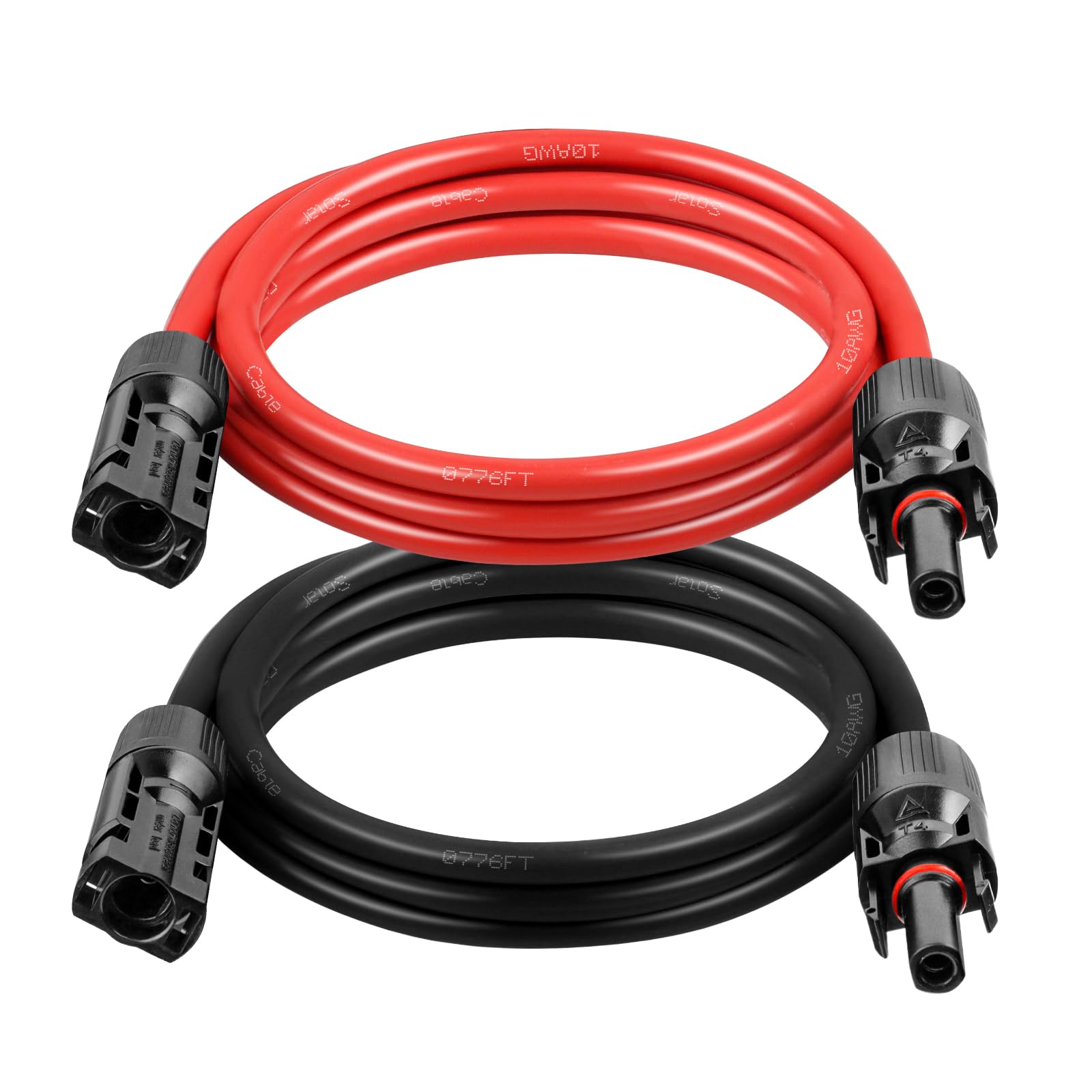 10AWG Solar Extension Cable 3FT – 2 Pack Red &amp; Black PV Wire with Solar Connectors, 84-Strand Tinned Copper, Dual XLPE Insulated, Outdoor UV-Resistant Cable for RV, Inverter, Battery
