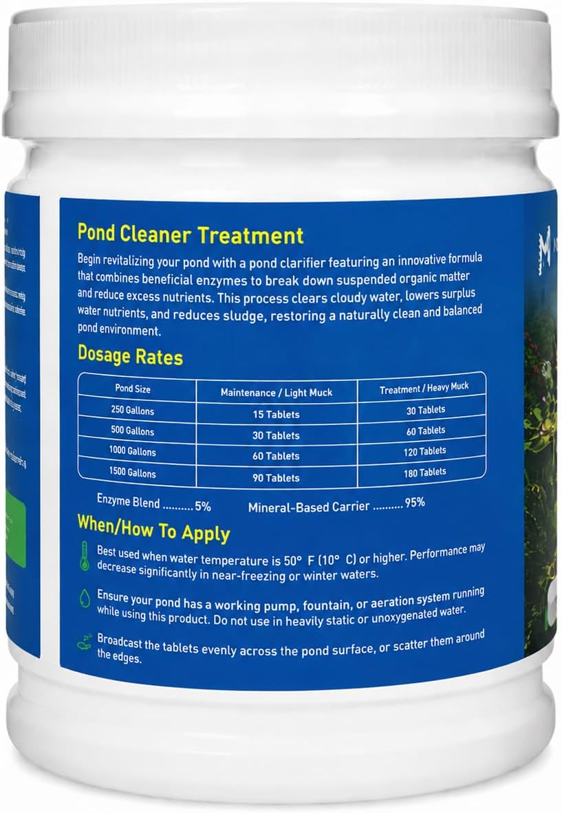 Muck Reducer Tablets, 1LB Natural Sludge Solution, for Up to 10,000 Gallons -Chemical-Free, Safe for Fish & Pets, for Ponds & Lakes, 500 Count (1)