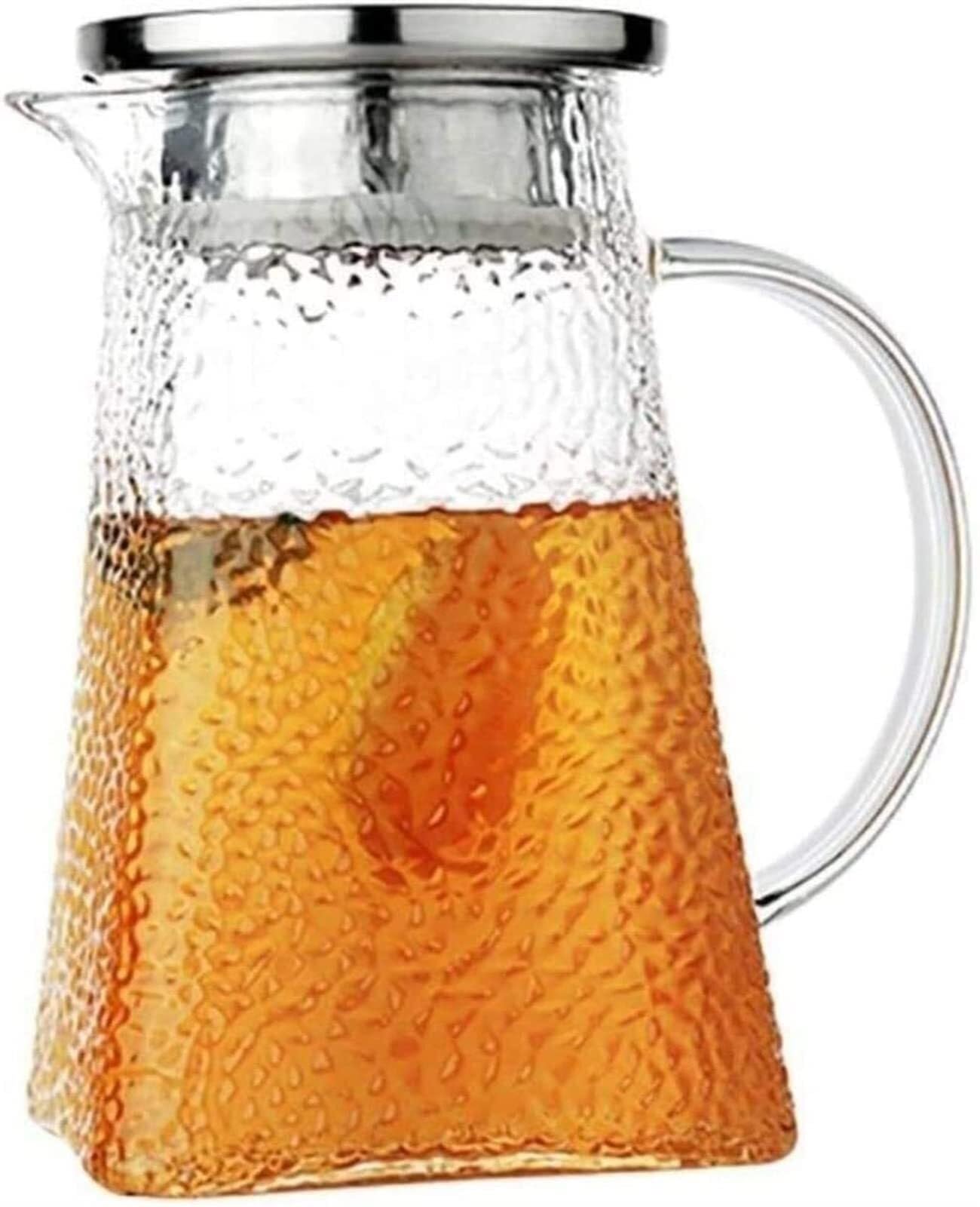 Handgefertigte Teekanne Aus Glas | Mit Teesieb, großem Fassungsvermögen, tropffreiem Ausguss, hitzebeständig, for Eistee, Kaffee, Milch, Saft(1.8L)