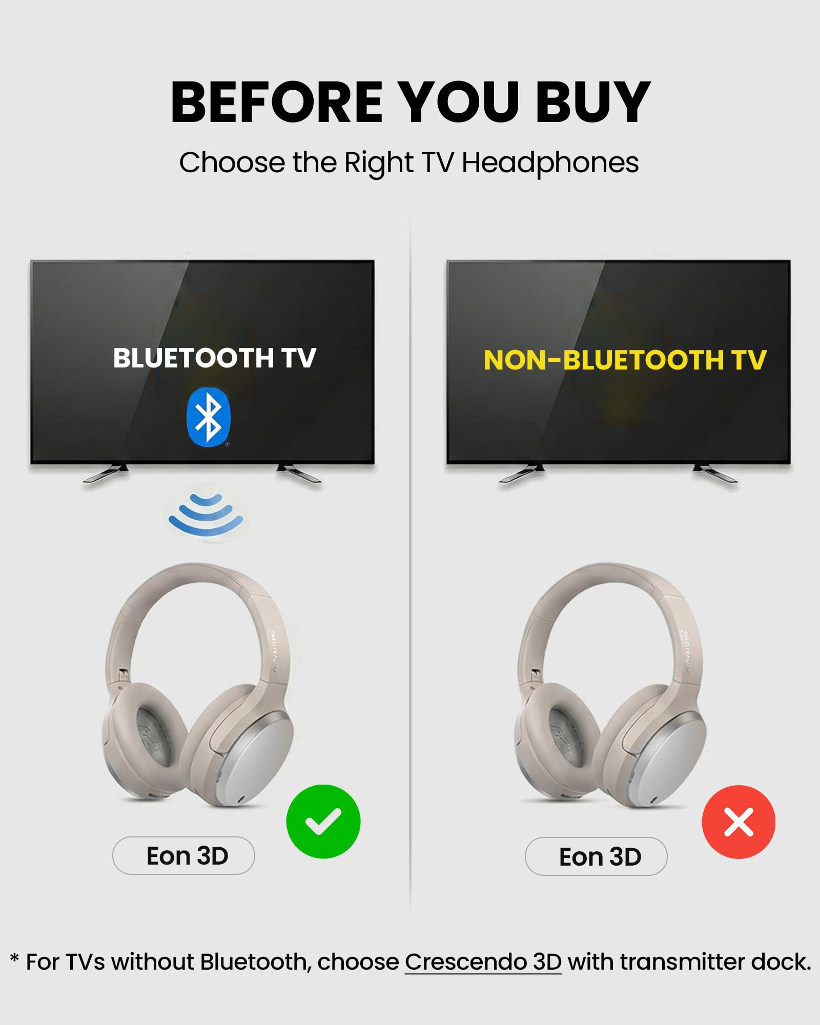 Avantree Eon 3D – 7.1 Virtueller Surround Sound Kabellose Over-Ear Kopfhörer für TV, Bluetooth Kopfhörer mit Ladestation