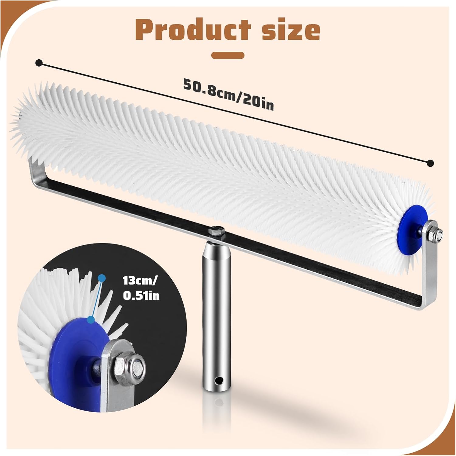 Spiked Screeding Compound Roller, 20" Self Leveling Spike Roller with 78.7" Long Pole, Epoxy Flooring Tool Remove Bubble
