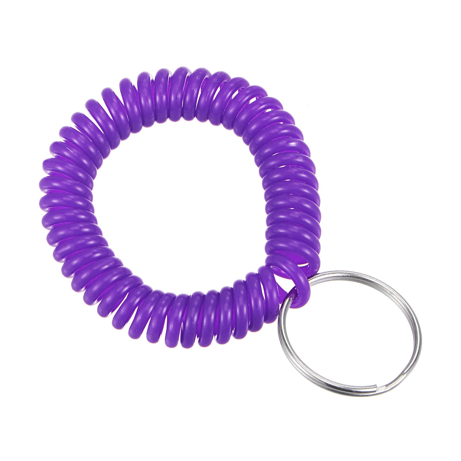 PATIKIL Spiral Keychain, 4 Pack Plastic Wrist Coil Keyring Wristband Stretchable Key Holder Lanyard for Sports Outdoor Purple