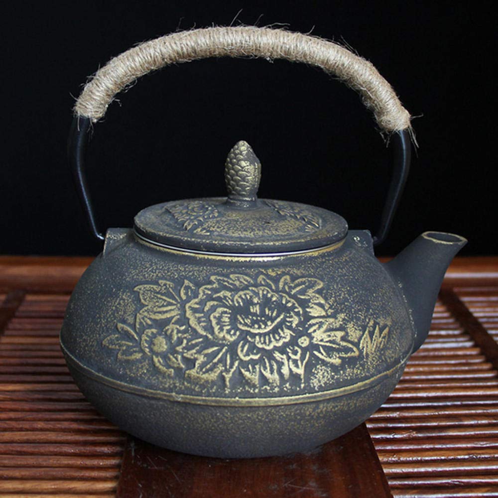 Japanisches schwarzes Gusseisen-Teekännchen mit Sieb, Geschenkset, 9-teiliges Muster – Pflaumenfarbene Katze, China
