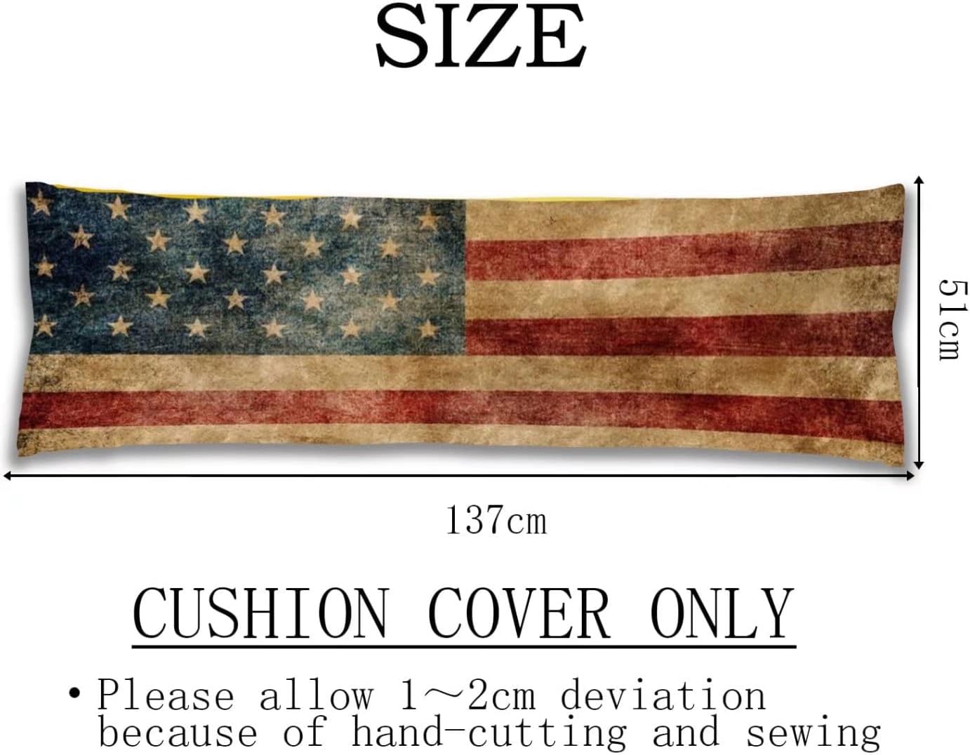 American Flag Body Pillow Cover Vintage Retro USA Flag Patriotic Long Pillow Case Protector with Zipper Decorative Soft Large Pillow Cases Cushion Covers for Bedding,Couch,Sofa 20"x54"