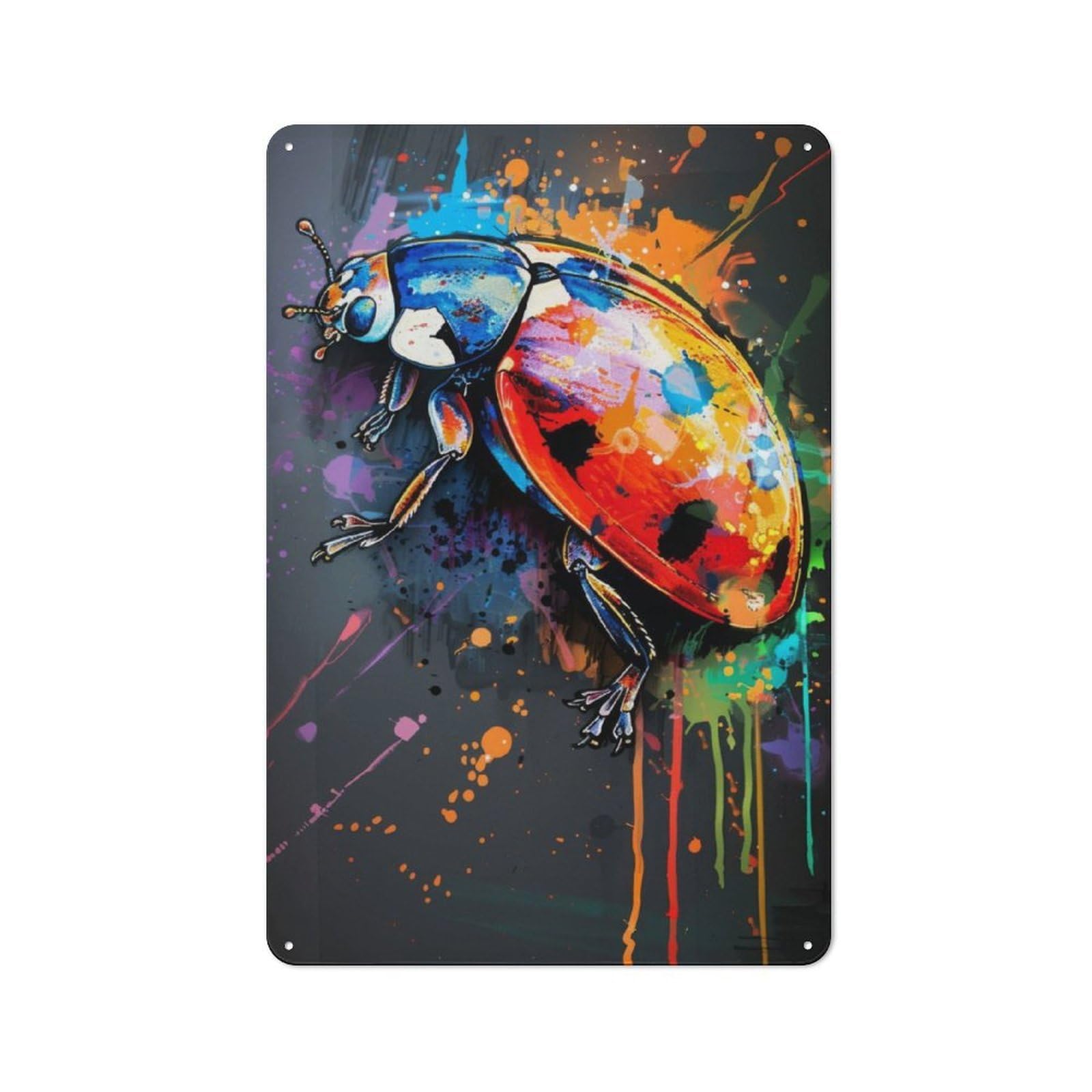 Junmoney Bug Popart Painting 30X20cm Rustic Metal Sign With For Hobby Room Or Studio, Metal Sign Decor For Hobby Rooms And Studios