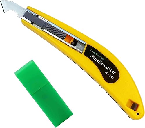 Miniatura 7 de Herramienta profesional de corte de hojas de plexiglás acrílico, con un mango curvo, es más conveniente de usar. Un mango, 11 cuchillas. (amarillo)