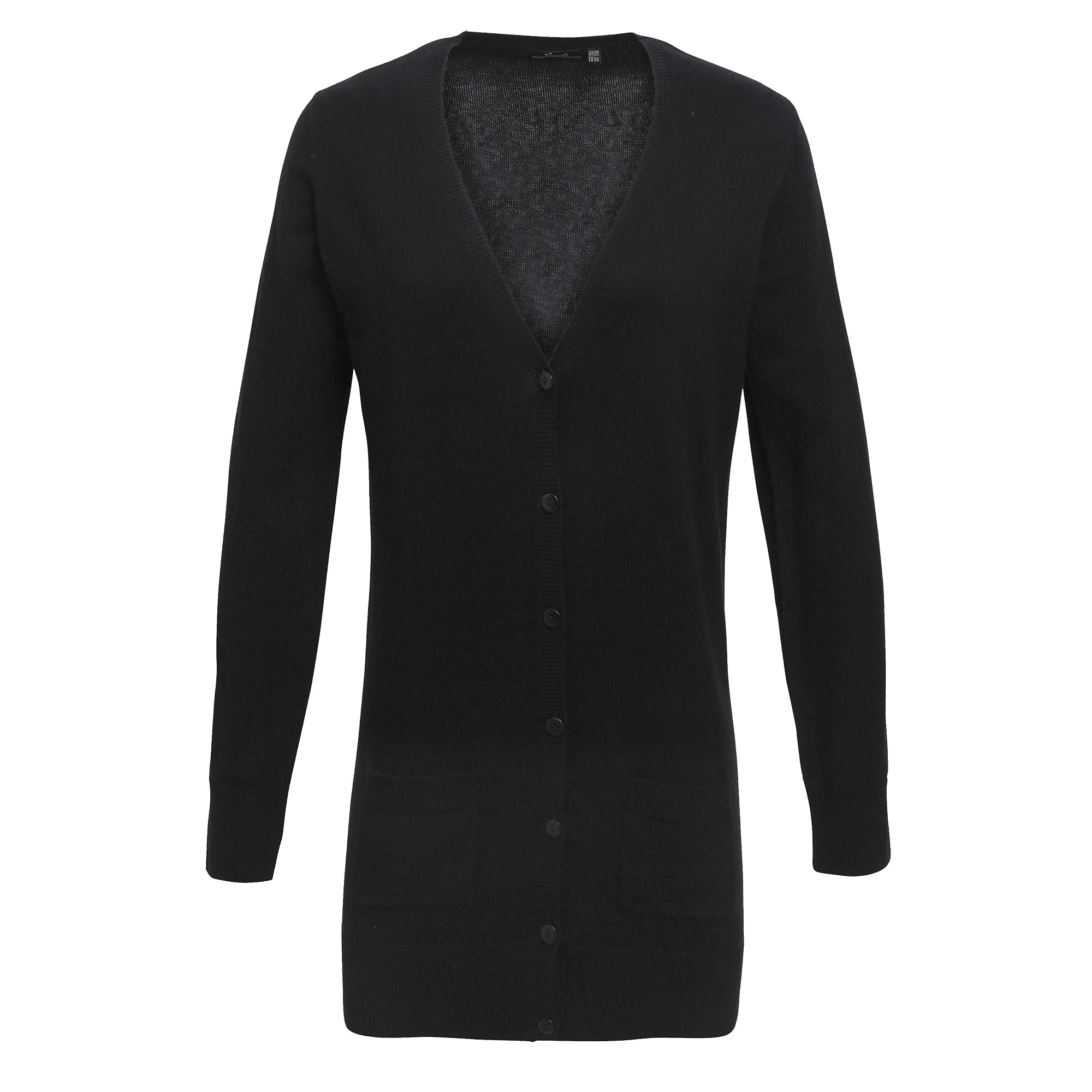 Premier Women's Black / Longline V Neck Knitted Cardigan (18) (Black)
