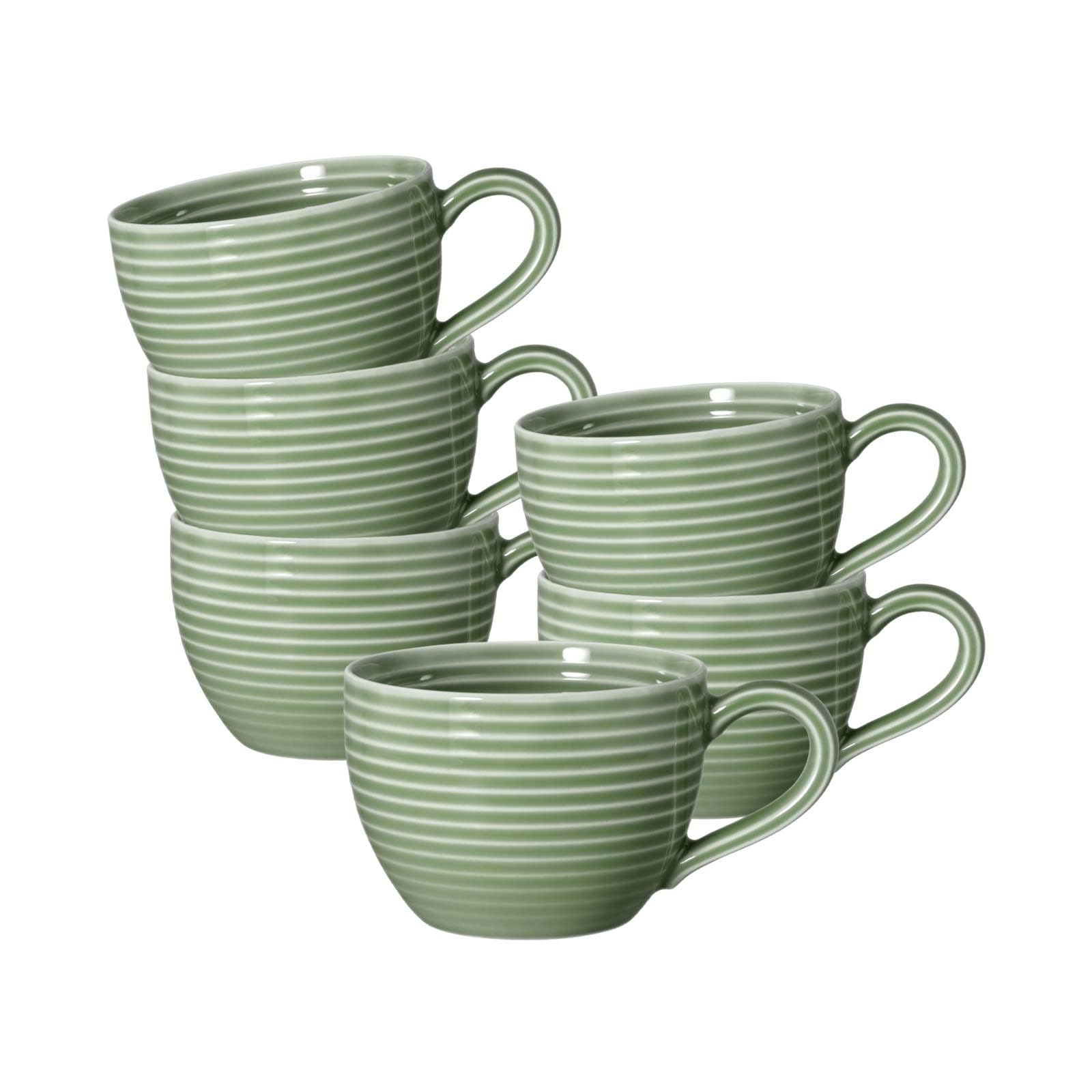 Seltmann Weiden Beat Color Glaze Espressotassen 6er Set, 110 ml, Tassen mit Rillen-Relief, Porzellan, Salbeigrün